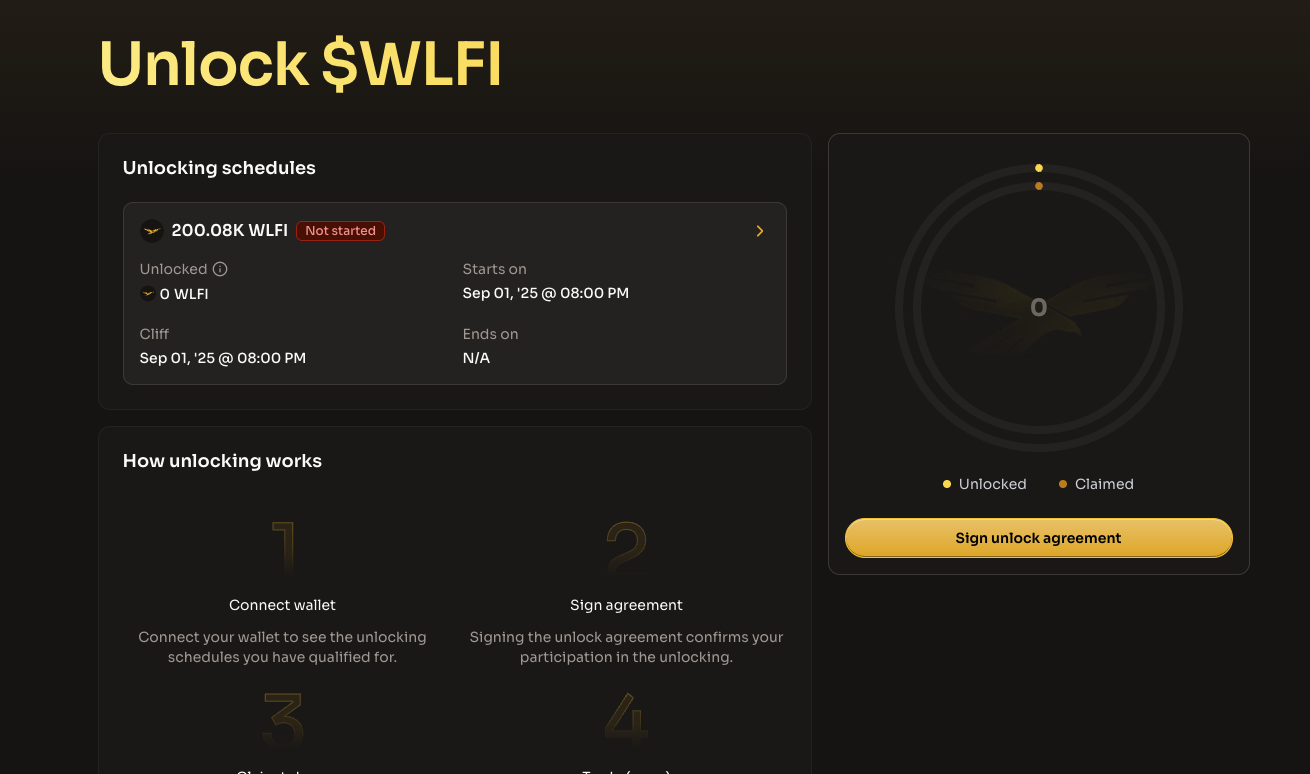 WLFI 解锁最新教程：9 月 1 号记得领 20%